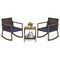 Costway 3 PCS Patio Rattan Rocking Chair Bistro Set Armrest Cushion Table with Storage Shelf Navy/Grey/Off White